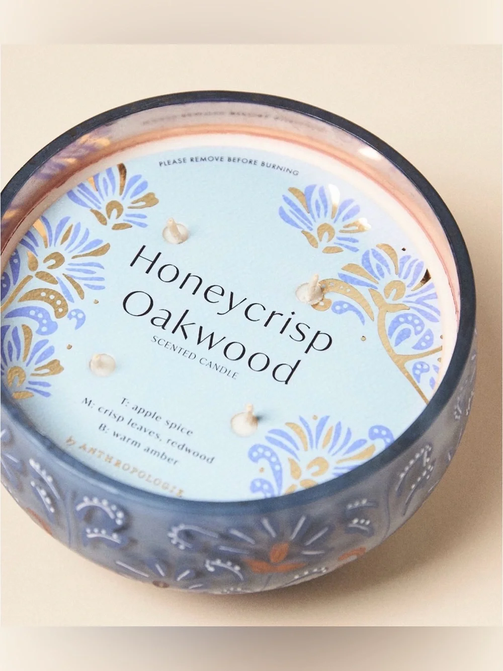 Anthropologie Leora fruity honeycrisp oak wood glass candle! NEW!
